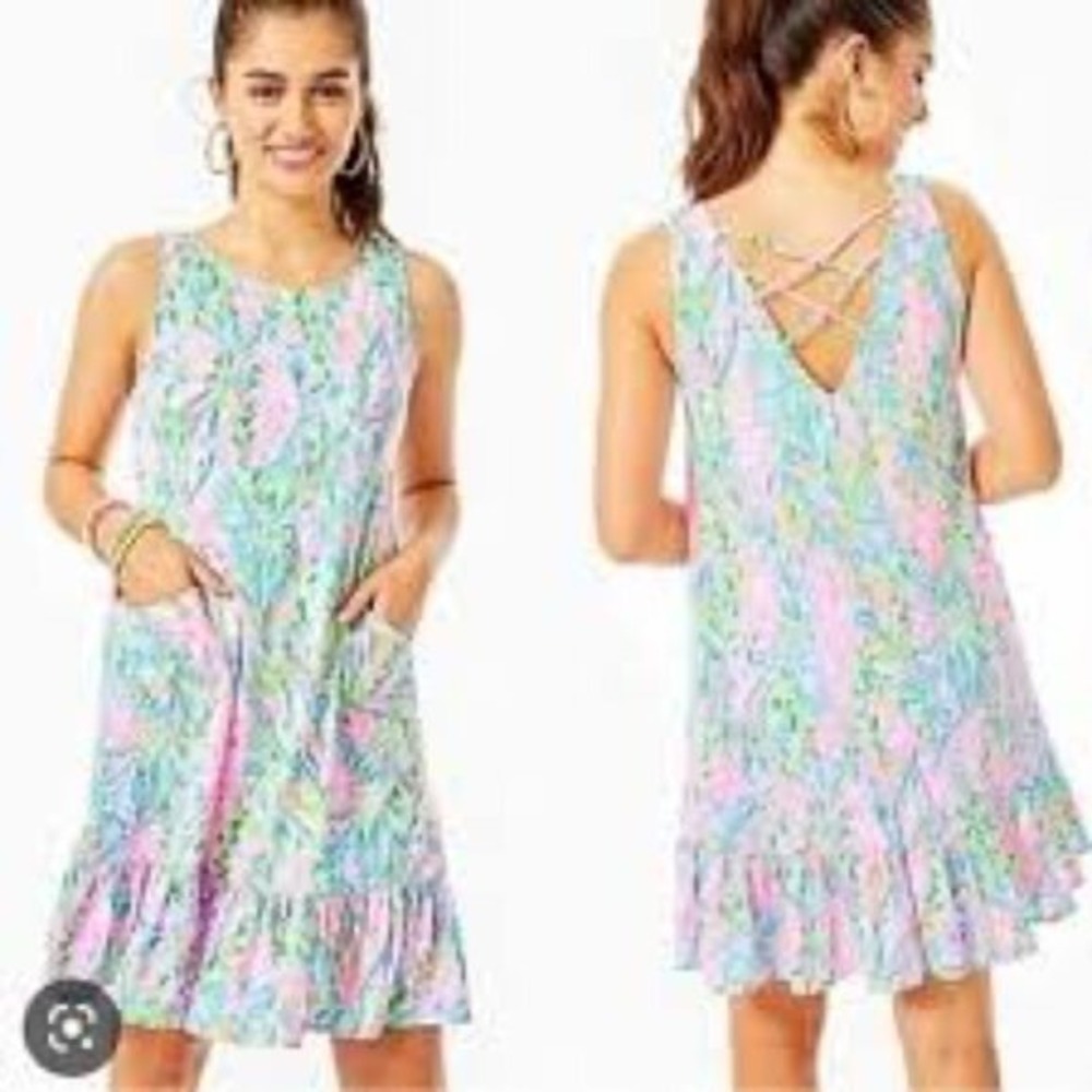 Lilly Pulitzer Kristen Flounce Unicorn‎ of the Sea Ruffle Mini Dress Size Small